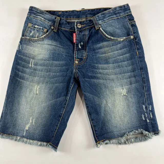 Dsquared2 Blue Denim Cotton Distressed Casual Jorts Jean Shorts Mens W32"