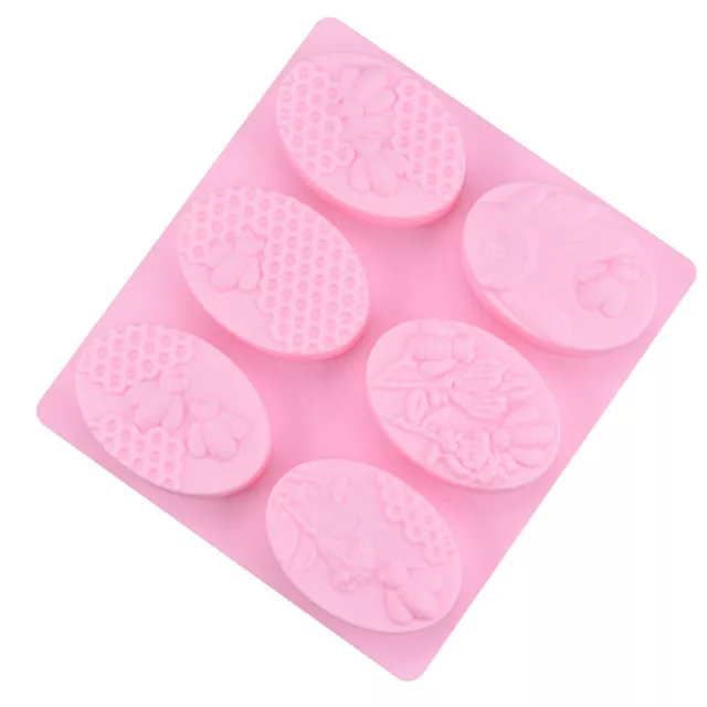 6 pcs Bee Pattern Washable Handmade Silicone Cake Maker Soap Mold 3D Cavity Oval 2