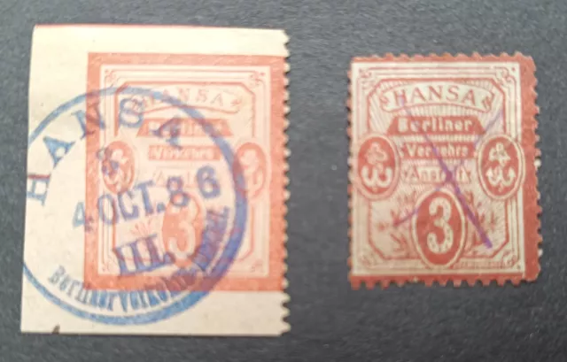 Privatpost / Stadtpost Berlin HANSA (I) Verkehrsanstalt 1886 Konvolut Lot Farben