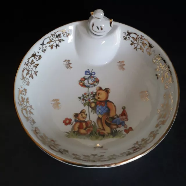 Ancienne Assiette chauffante à bouillie pour bébé, bouchon canard en porcelaine