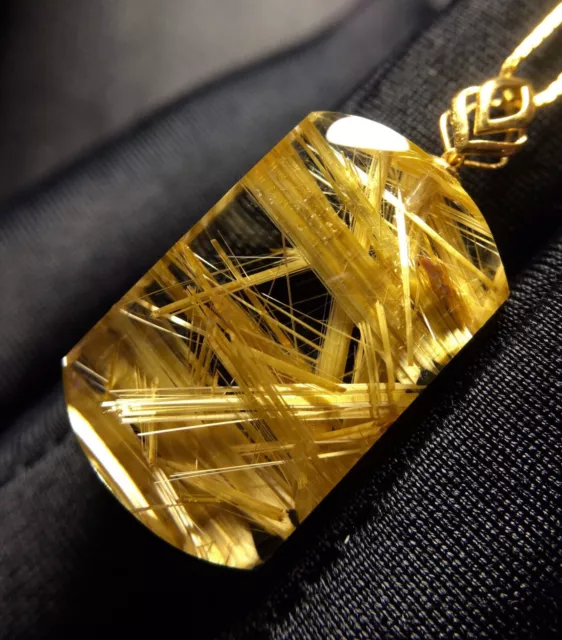 23*14.3*8mm Natural Gold Rutilated Quartz Titanium Crystal Pendant 2