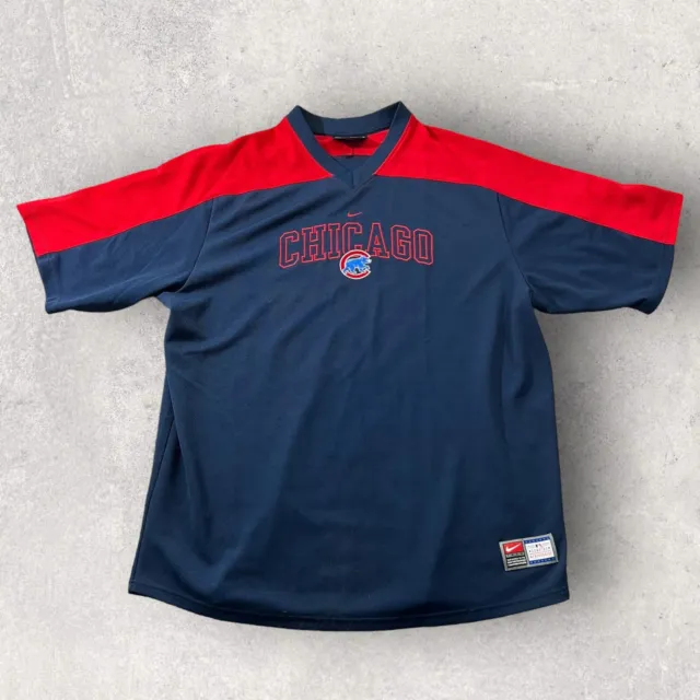 Vintage Chicago Cubs Nike Jersey Mens XL Blue Baseball Shirt Center Swoosh 90s