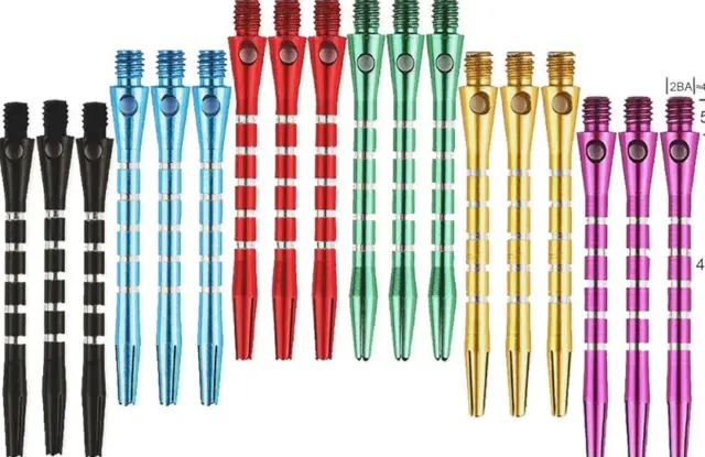 Aluminium dart stems/shafts, medium 47mm + thread, 6 colours, 9, 15 or 30 stems