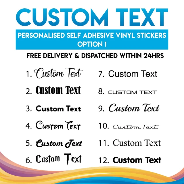 PERSONALISED CUSTOM NAME Text Vinyl Sticker Transfer Decal Up to 20x9cm