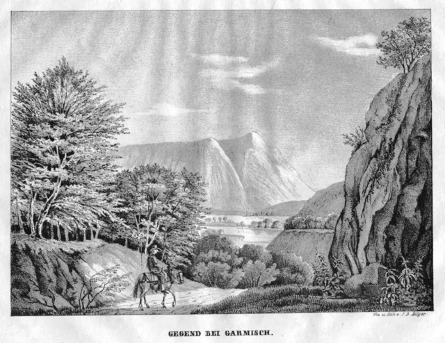 1840 - Garmisch-Partenkirchen Landschaft Original Lithographie Dilger