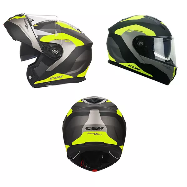 CASCO MODULARE MOTO SCOOTER CGM 507g PINCER NERO GIALLO L VISIERA FUME SCOMPARSA