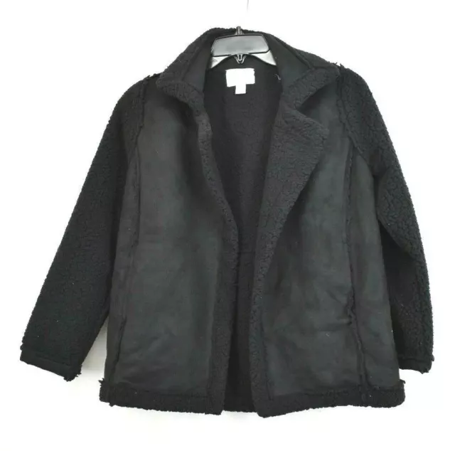 Caslon Womens Black Faux Shearling Jacket Open Front Notched Lapels NWT M