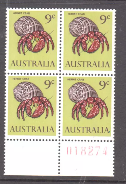 Australia 1966 Hermit Crab  Mint unhinged block4 with sheet number in red.