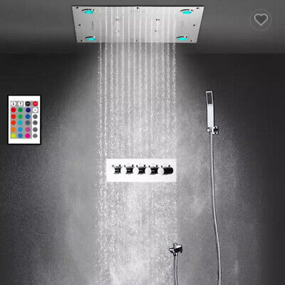 Music Shower 60cm Cuadrado LED Termostato Juego de ducha 4 Funciones Sistema de ducha