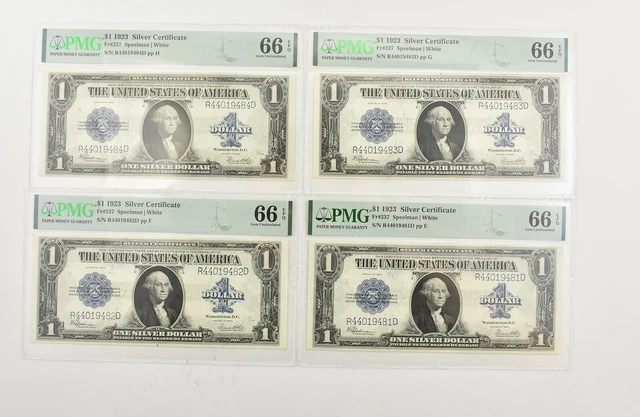 (4) PMG 66 EPQ $1 1923 US Silver Certificate FR#237 Consecutive S/N Large *6269