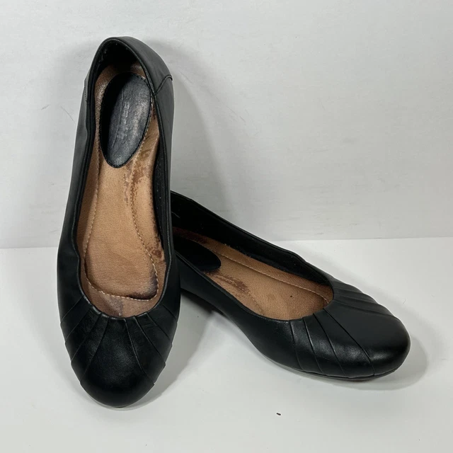 Earth Bellwether Slip On Ballet Flat Shoes Womens 9 B Black Leather Comfort