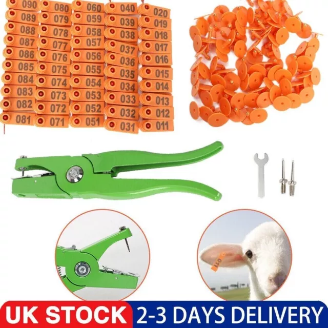 UK 100x Orange Puncher Mark Ear Tags for Pig Sheep Cow + Livestock Ear Tag Plier