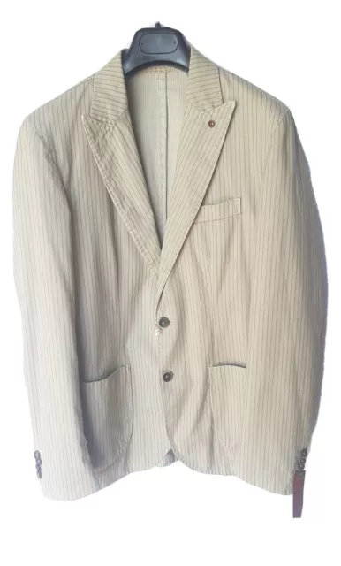 giacca da uomo elegante slim fit estiva blazer di cotone a righe blu beige S 46