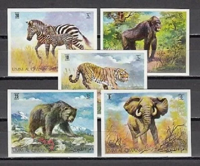 115. Umm Al Qiwain 1971 Set/5 Imperf Briefmarke Wilde Tiere,Tiger,Zebra,Elefant