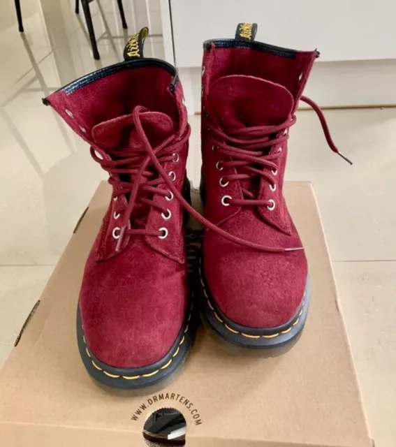 DR MARTENS 1460 Pascal Boots Cherry red Suede, Size 6 £65.00 - PicClick UK