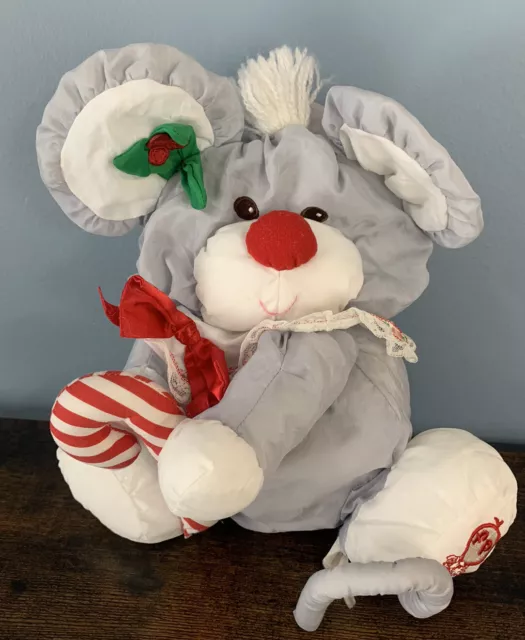 Vintage Fisher Price 1987 Puffalump Christmas Mouse w/ Candy Cane Stuffed Plush