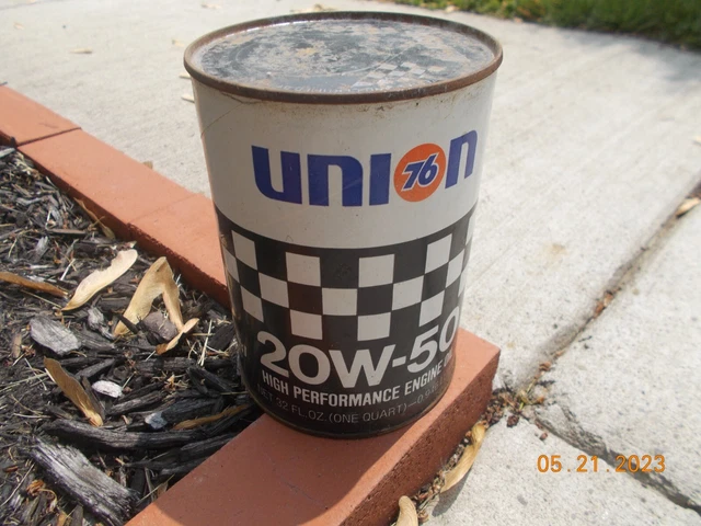 Vintage Full Non-Metallic Can of Union 76 20W-50 High Performance Engine Oil