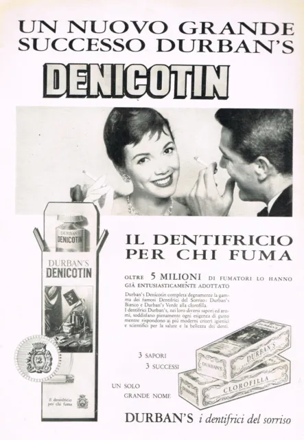 Pubblicità-1962 - DURBAN'S DENICOTIN dentifricio per chi fuma - cm. 30 x 21