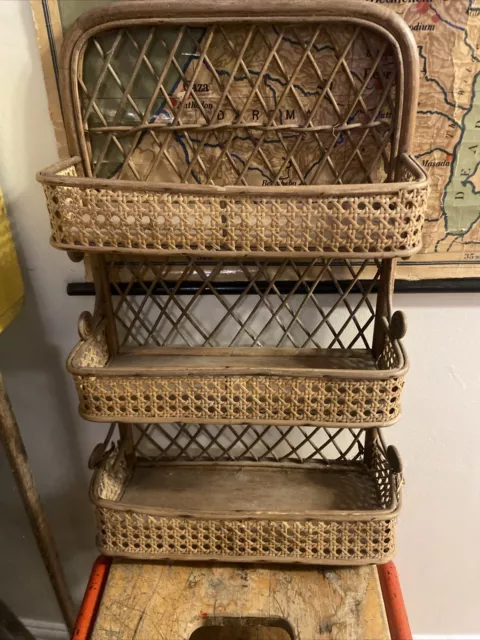 French Vintage Rattan Wicker Small Shelves Storage