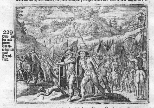 1700 Emperor Otto France Battle Antique Antiquity Copperplate Merian