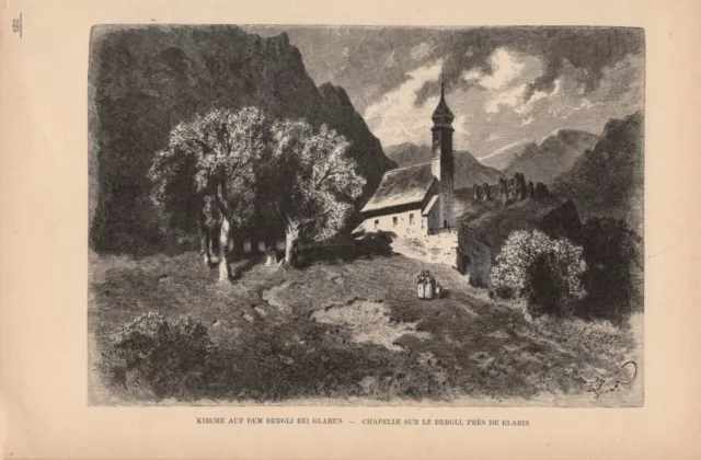 Kirche auf dem Bergli bei Glarus DRUCK von 1895 Schweiz