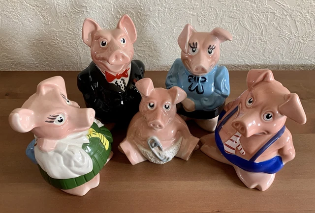 COMPLETE ORIGINAL SET Of Five Wade NatWest Piggy Banks Family c.1982-88 ...