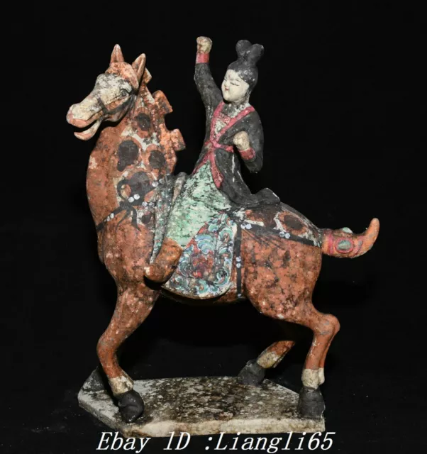 12.2"Dynastie Tang Sancai Keramik Malerei Menschen Person Pferd Statue