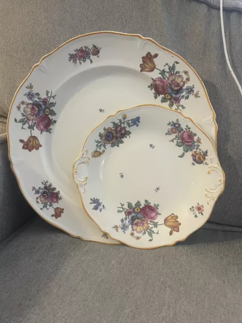 Antique Woods Ivory Ware England. Set of 2 Serving Platters.  Floral Design