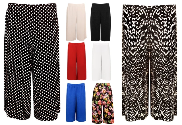 Donna Elasticizzato 70's Gamba Larga Culotte Ginocchio Lunghezza Palazzo Taglie
