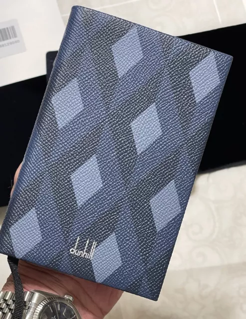 Dunhill Pocket Leather Pocket Journal  Geometric Pattern Logo W/box Navy Blue 3