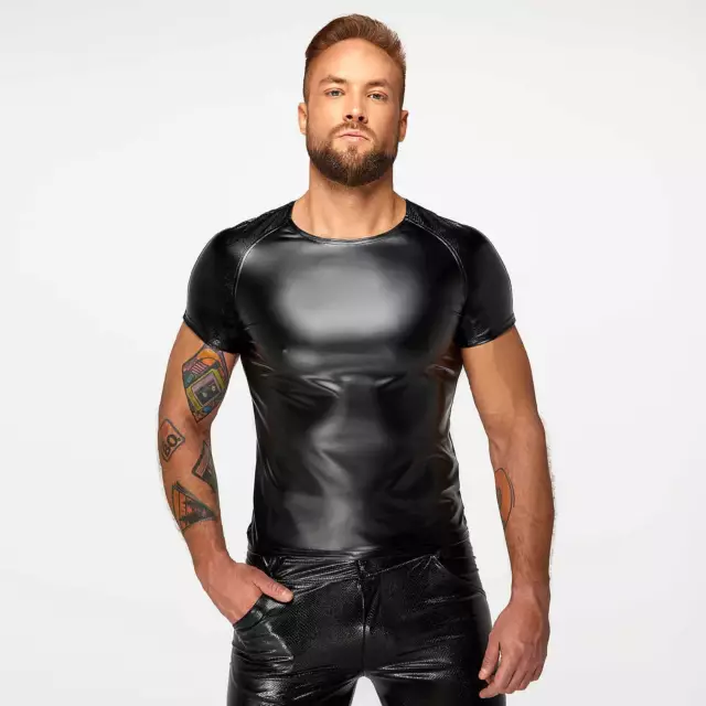 NOIR HANDMADE Wetlook T-Shirt Schwarz Kunstleder Stretch KINKY GOTHIC CLUBWEAR