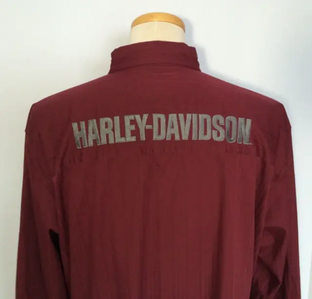 Harley Davidson Mens Button Down Shirt Large Maroon Embroidery Long Sleeve