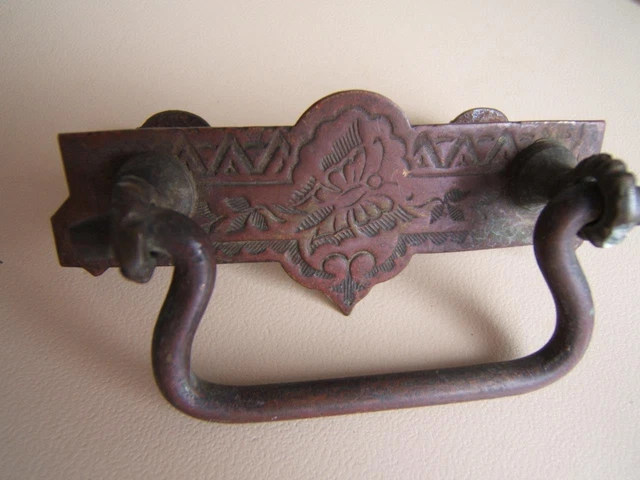 2 Antique Bronze Brass Eastlake Drawer Pulls Engraved Butterfly 2