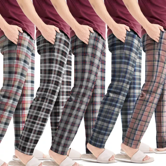 New Mens Pyjama Bottoms Rich Cotton Woven Check Lounge Assorted Pants Nightwear