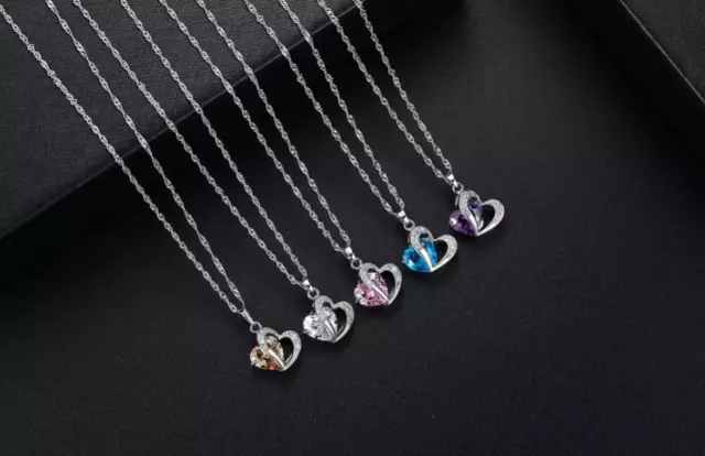 Collana Catenina Donna Ciondolo Cuore Cristalli Per Swarovski Argento Idea Regal 2