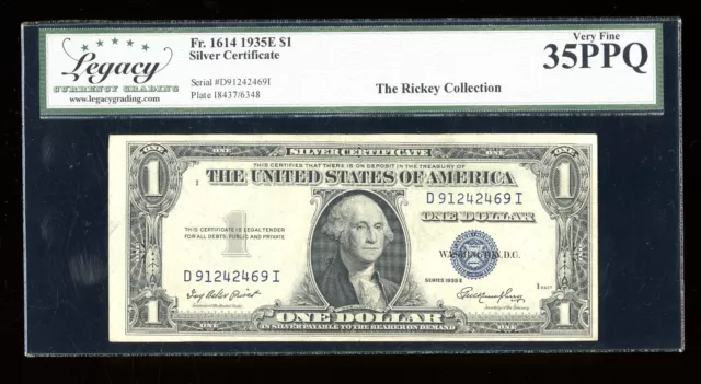 DBR 1935-E $1 Silver Fr. 1614 DI Block Legacy 35 PPQ Serial D91242469I
