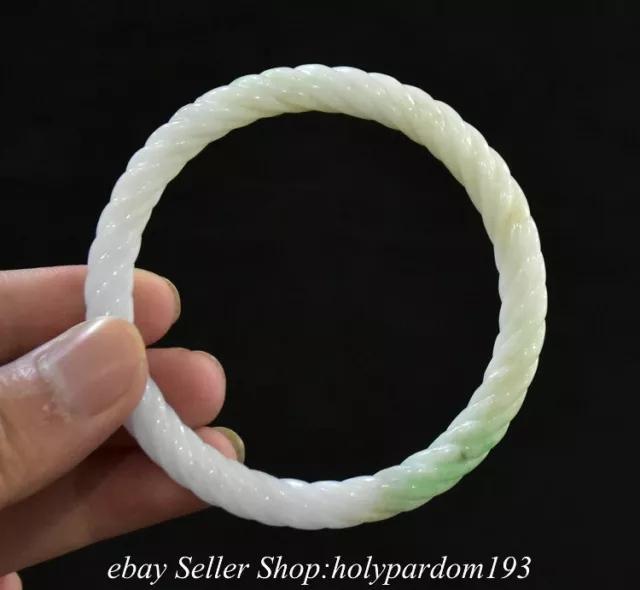 3" Old Chinese Natural Emerald Jade jadeite Carved Round Bracelet Bangle