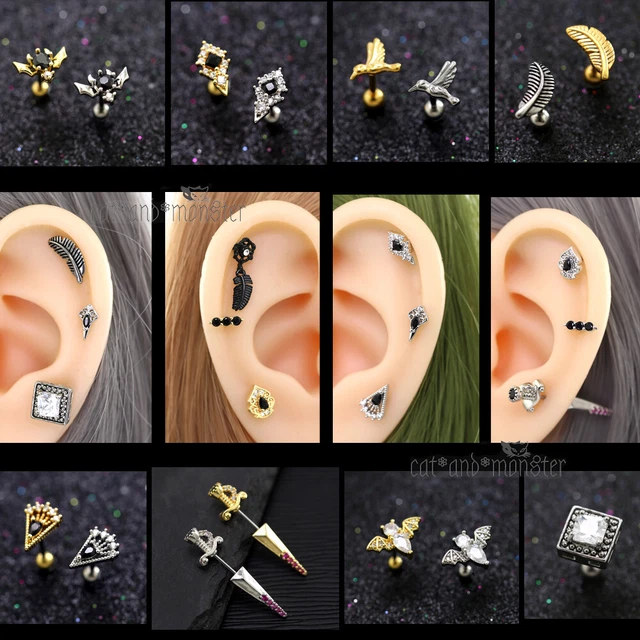Christmas Gem Ear Climber – Cartilage Helix Conch Piercing Earring – Gold Plated, Crystal & Opal