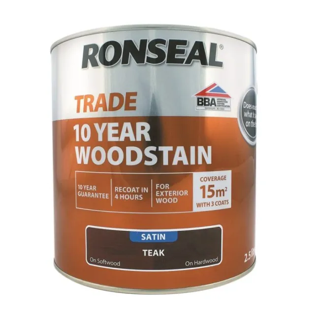 Ronseal Trade 10 años mancha de madera satinada teca 2,5 litros marrón 38708