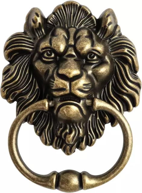 QWORK Antique Lion Head Bronze Door Knocker - Classic Vintage Design