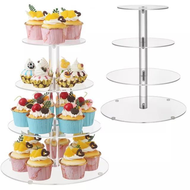 Clear Acrylic Round Cupcake Stand Display Wedding&Party 4 Tier Cup Cake Holder