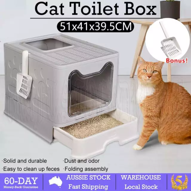 Cat Litter Box Self Cleaning Hooded Enclosed Large Kitty Toilet Tray Refills AU