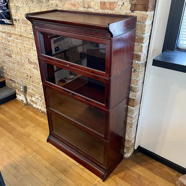 Antique Barrister Bookcase - Vintage 4-Tier Lawyer Cabinet/Book Shelf/Glass Door