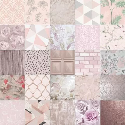 Blush & Rosa Papel Pintado - Geométrico Floral Purpurina Metálico Mármol & Más