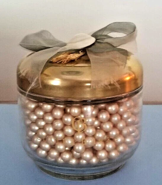 Decorated Glass Jar Of  Claire Burke Elegant Reflections Bath Oil Pearls - EC