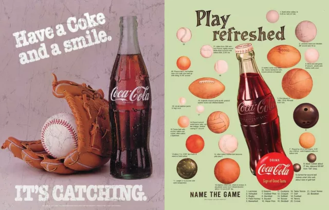 Coca Cola Coke Refreshed Baseball Bottle Soda Pop Décor Metal Tin 2 Sign Lot