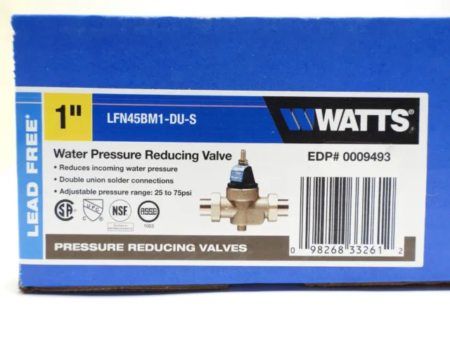 1" Watts LFN45BM1-DU-S Water Pressure Reducing Valve, Solder, LEAD FREE, 25-75PS