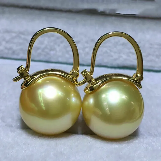 Gorgeous AAAA 11-10mm real natural gold south sea round pearl earrings 18k gold