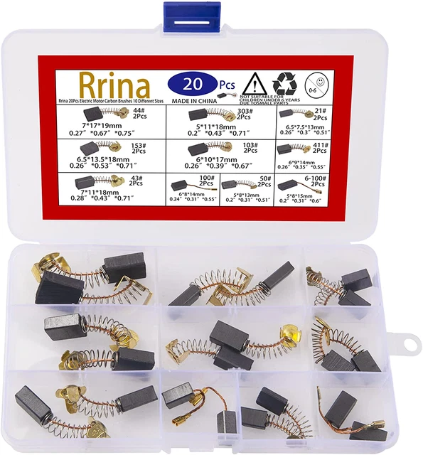 Rrina 20Pcs Electric Motor Carbon Brushes 10 Different Sizes for Replacement Rep