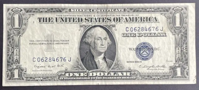 US Series 1935-G Circulated $1 Silver Certificate  Blue Seal Silver